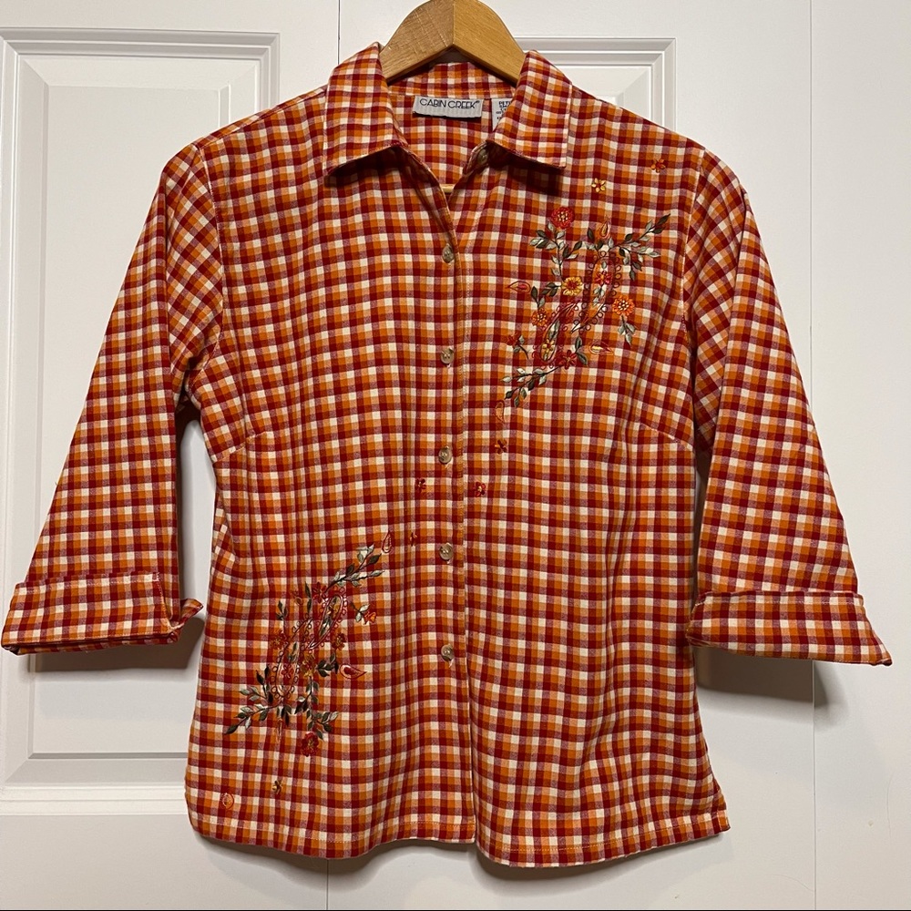 VTG 90s Cabin Creek Plaid Embroidered Shirt Women's Size Petite Small